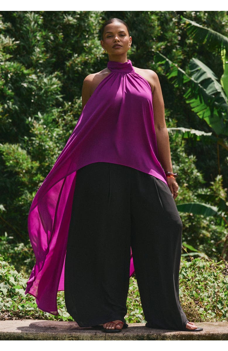 ELOQUII High-Low Halter Top, Main, color, Dark Purple