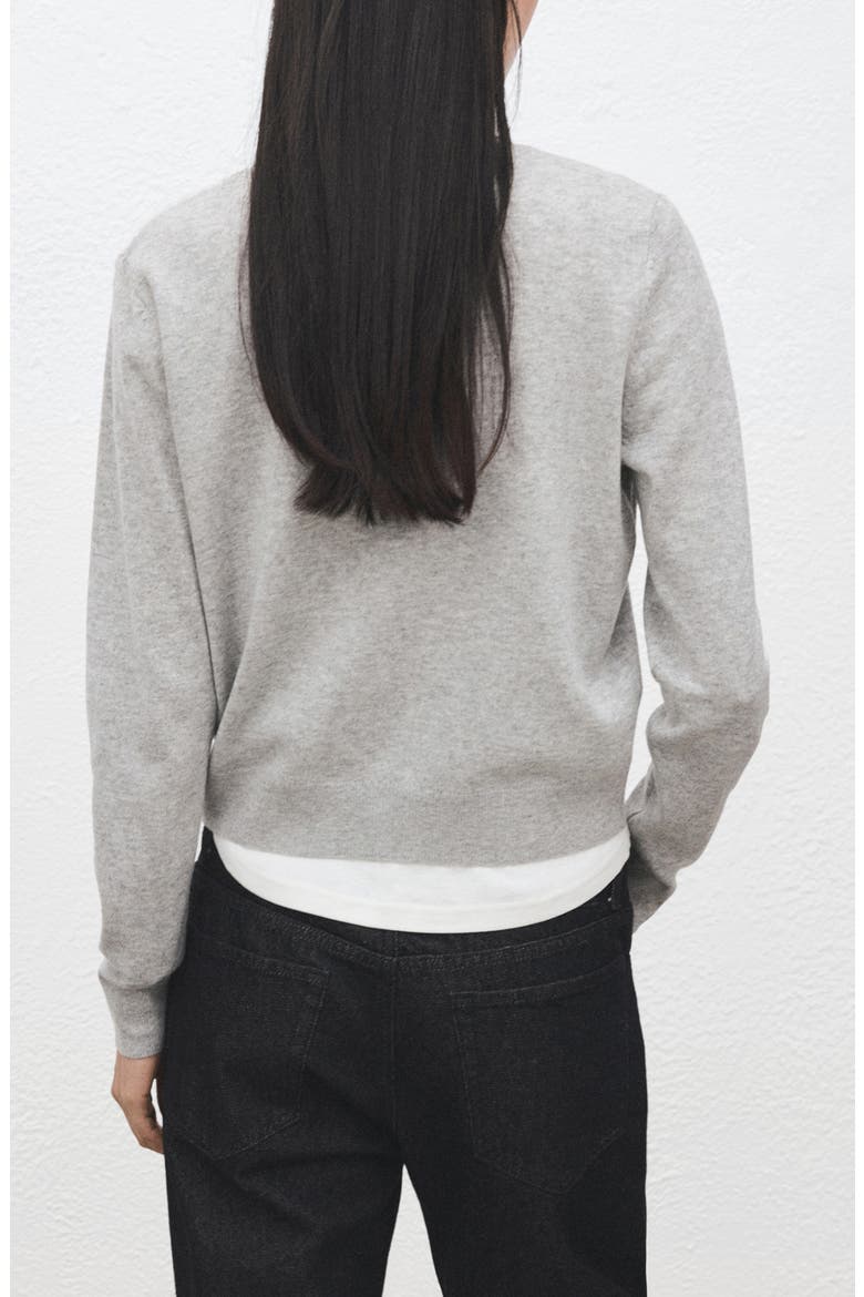 Covered Button Crewneck Cardigan, Alternate, color, LIGHT HEATHER GREY