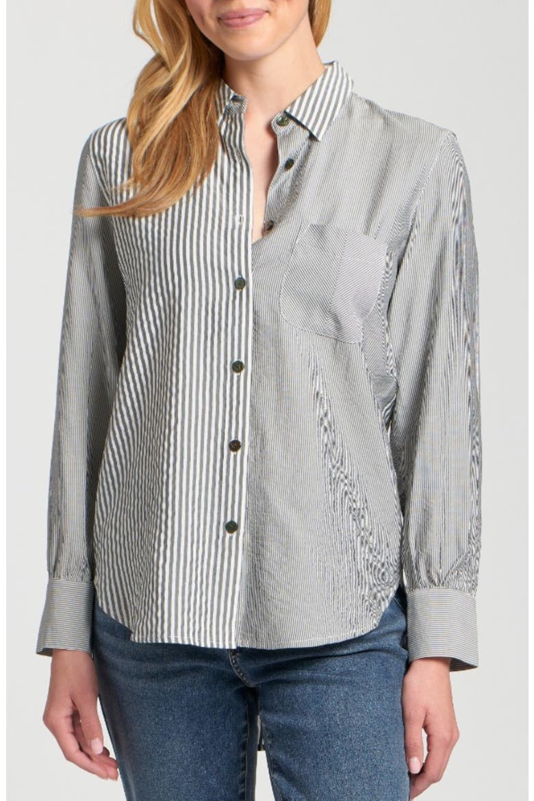 Mixed Stripe Button-Up Shirt, Main, color, GREY/ WHITE
