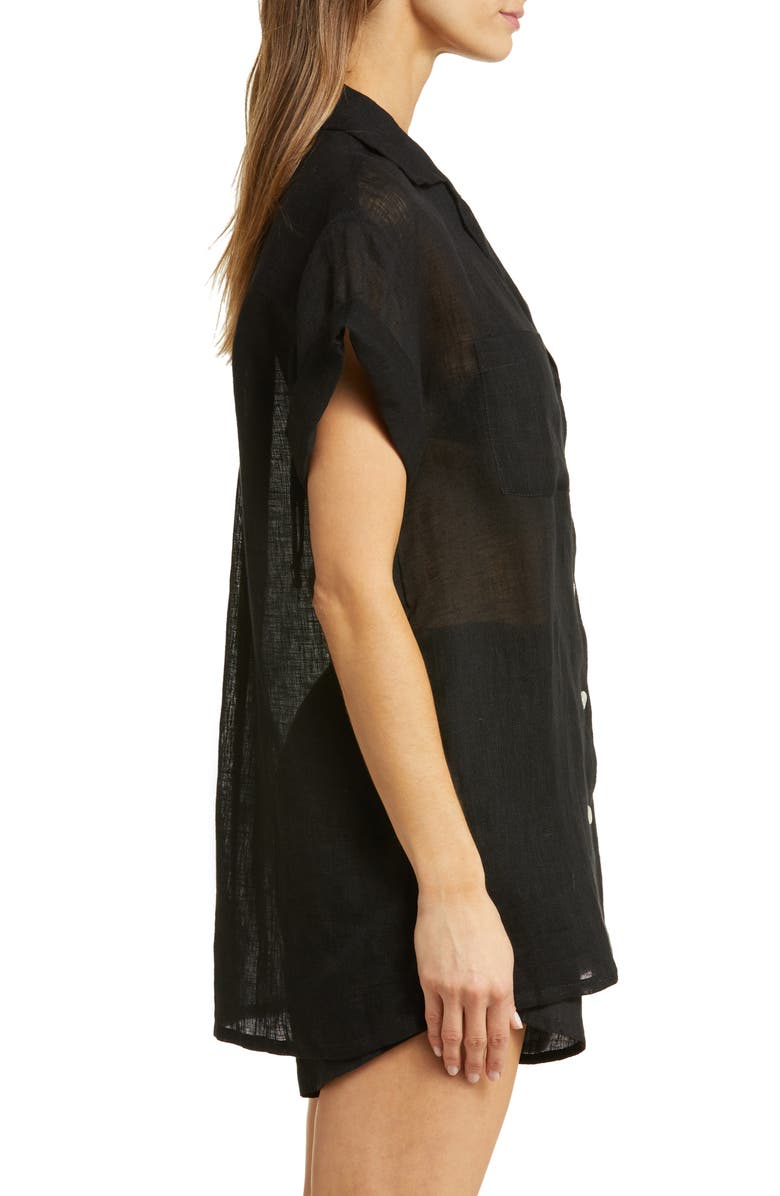 Vitamin A<sup>®</sup> Playa Pocket Linen Cover-Up Button-Up Shirt, Alternate, color, Black Eco Linen