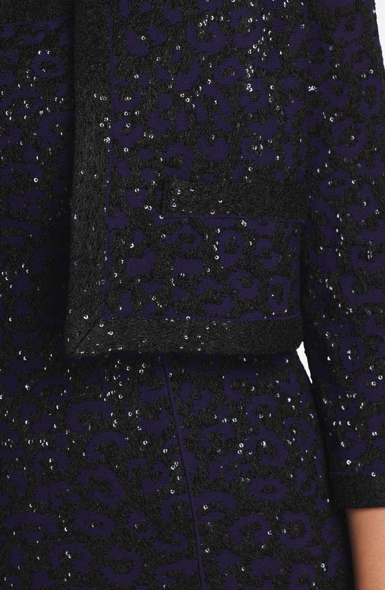 ST. JOHN Sequin Leopard Jacquard Crop Jacket, Alternate, color,