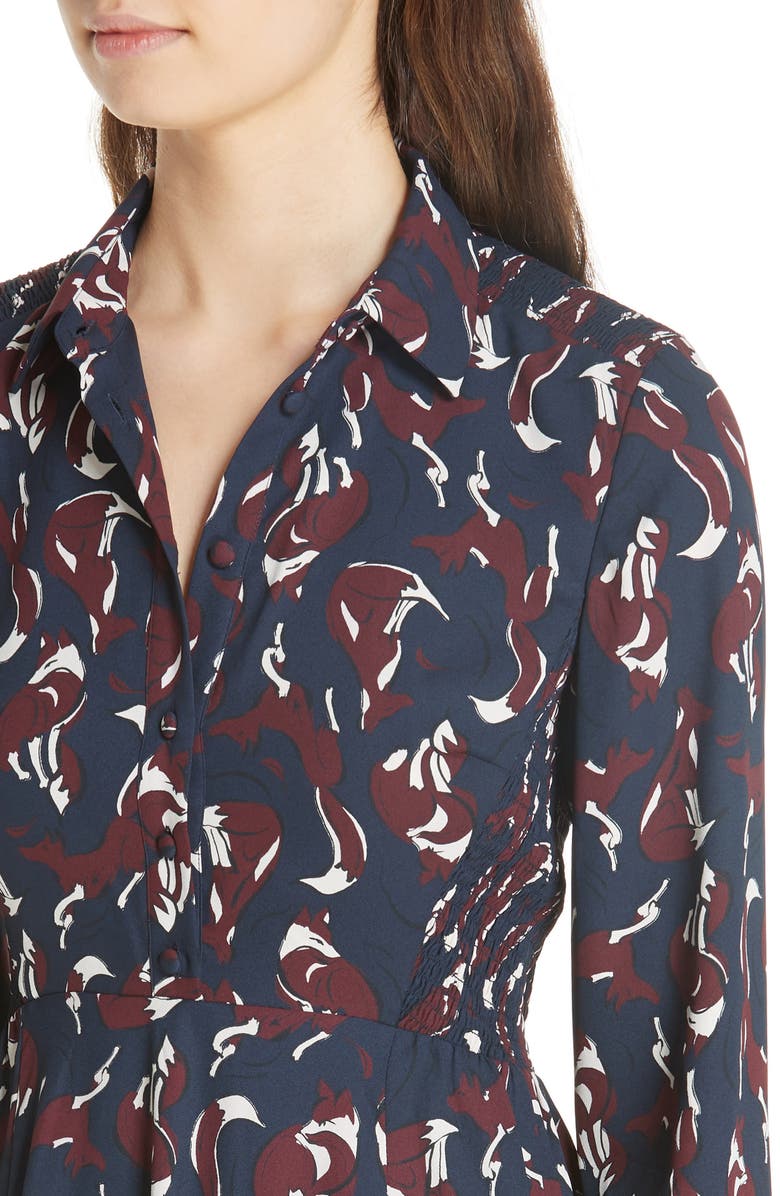 ZDNU KATE SPADE kate spade new york foxes smocked shirtdress, Alternate, color, 
