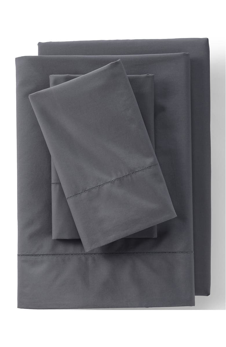 Lands' End 300 Thread Count Cotton Percale Bed Sheet Set, Main, color, Rich Steel