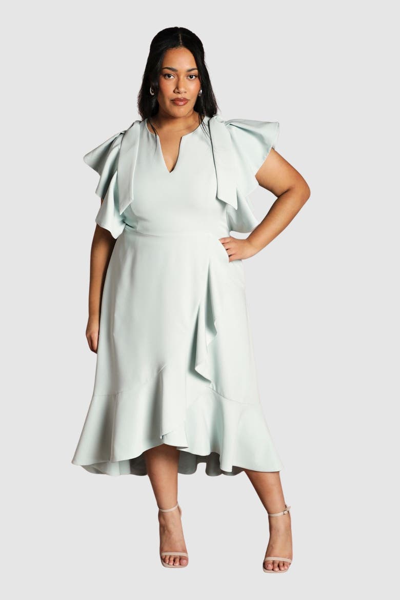 Plus Flutter Sleeve Crepe Midi Dress, Main, color, Mint