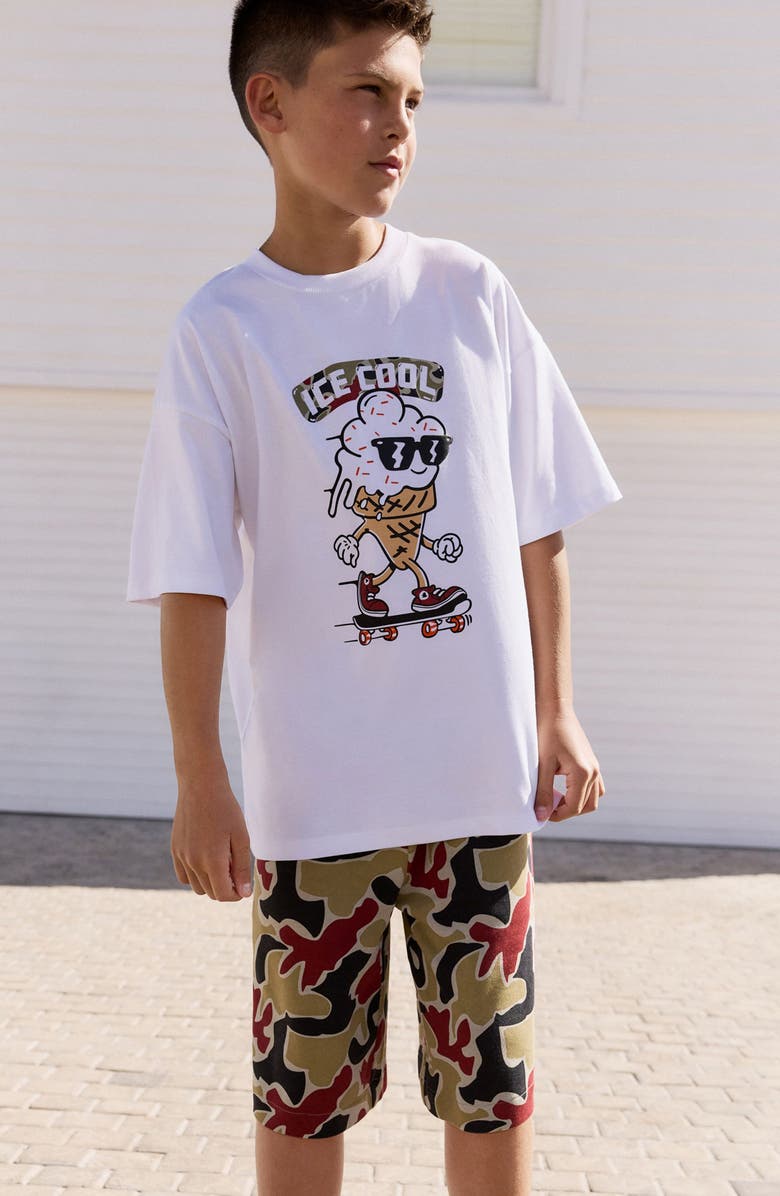 NEXT Kids' Ice Cool Graphic T-Shirt & Camo Shorts, Alternate, color, White