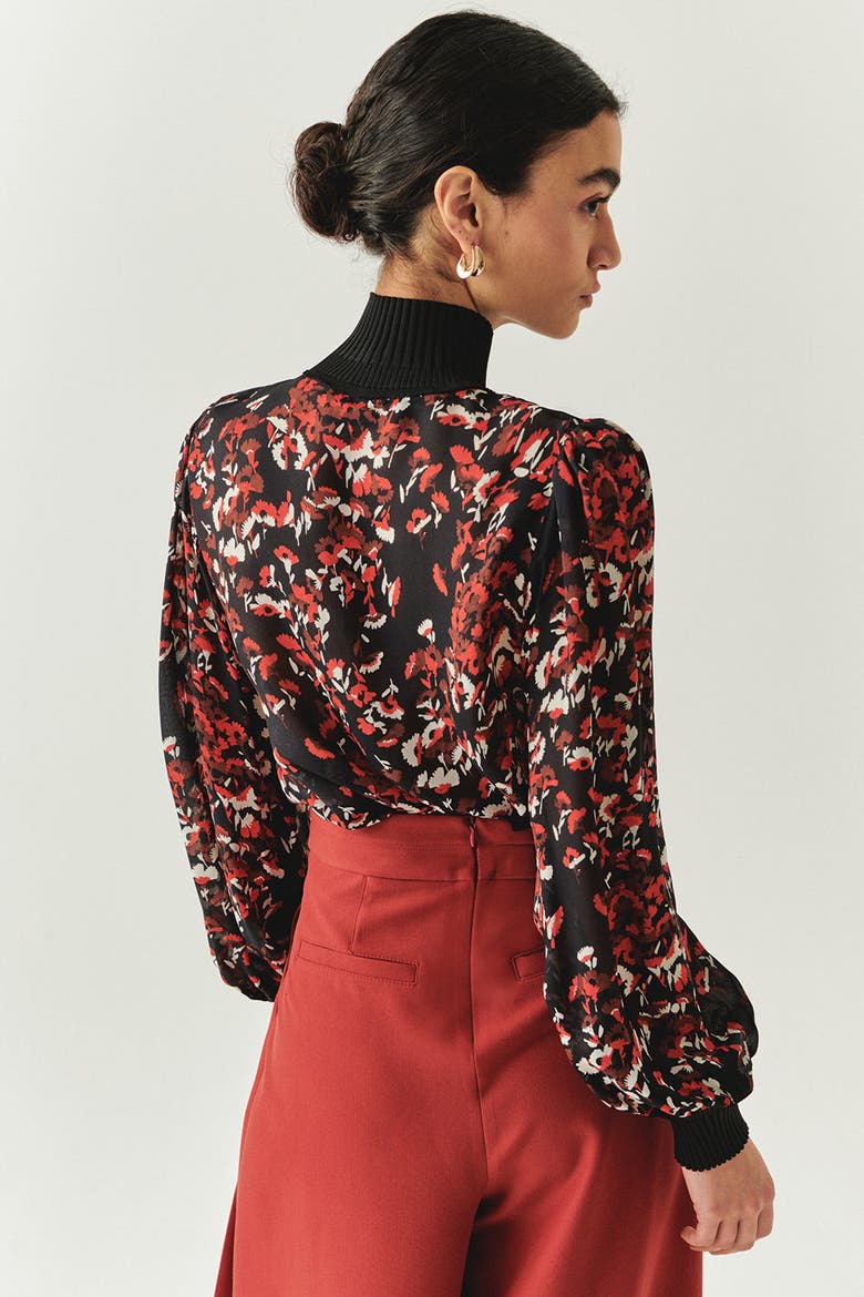 Johanna High Neck Blouse, Alternate, color, Black and Red