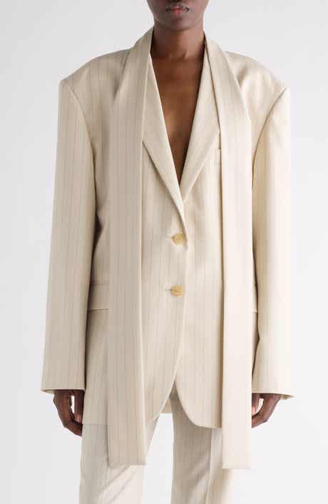 Pinstripe Wool Blazer with Scarf