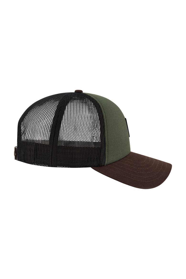 Logo Trucker Hat with Mesh Back and Snapback Closure, Alternate, color, DK OLIVE