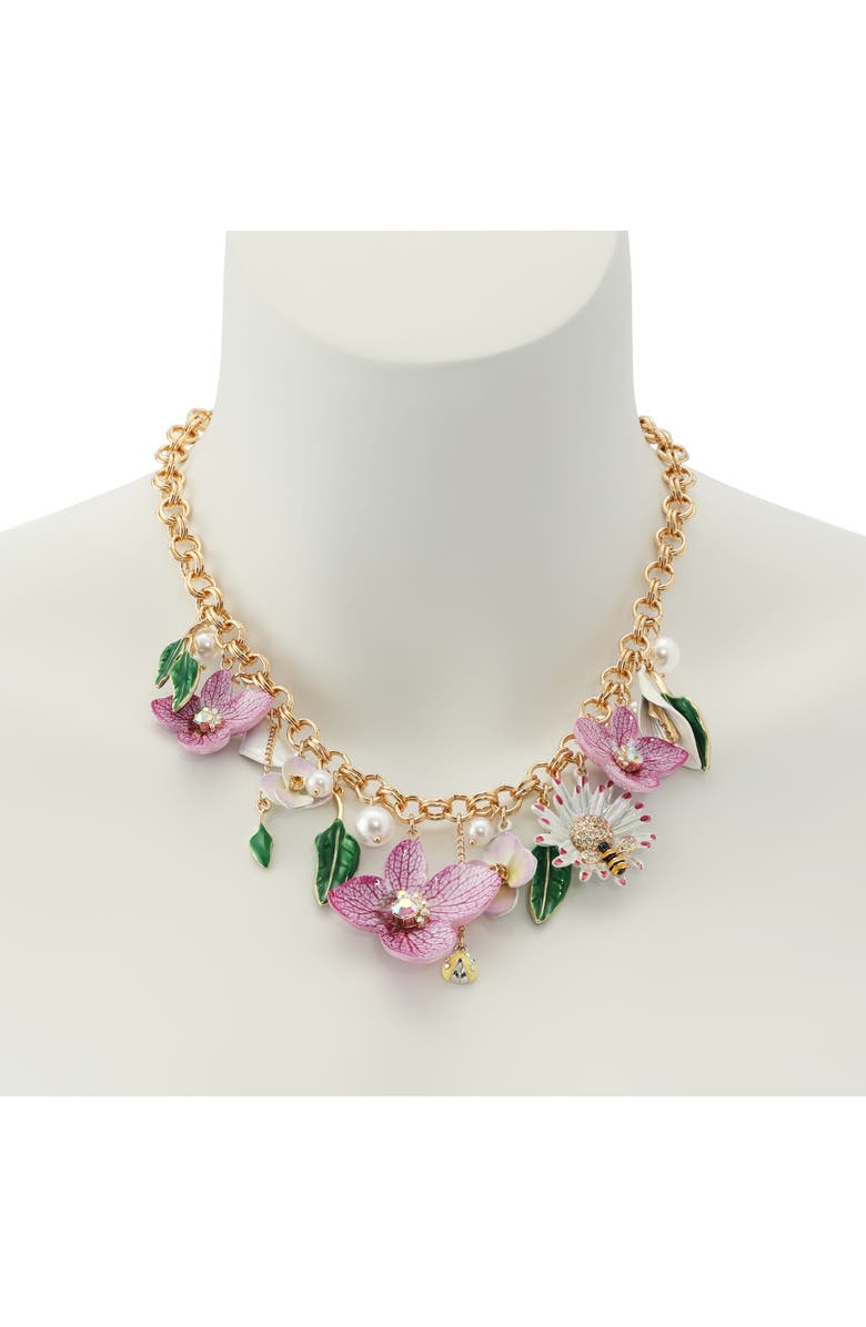 Betsey Johnson Flower Bouquet Frontal Necklace, Alternate, color, 