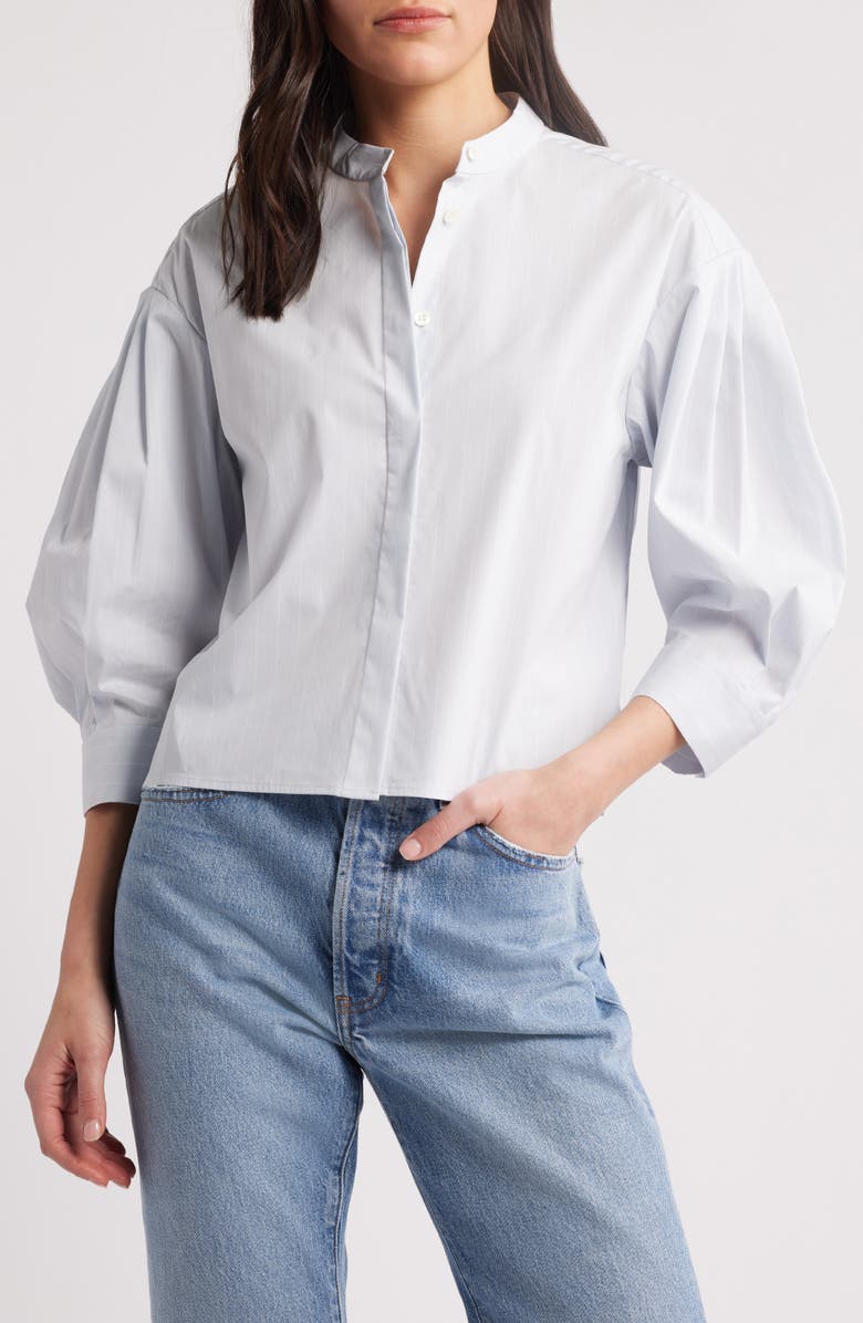 FRAME The Modern Puff Sleeve Cotton Button-Up Shirt, Main, color, Light Chambray Multi