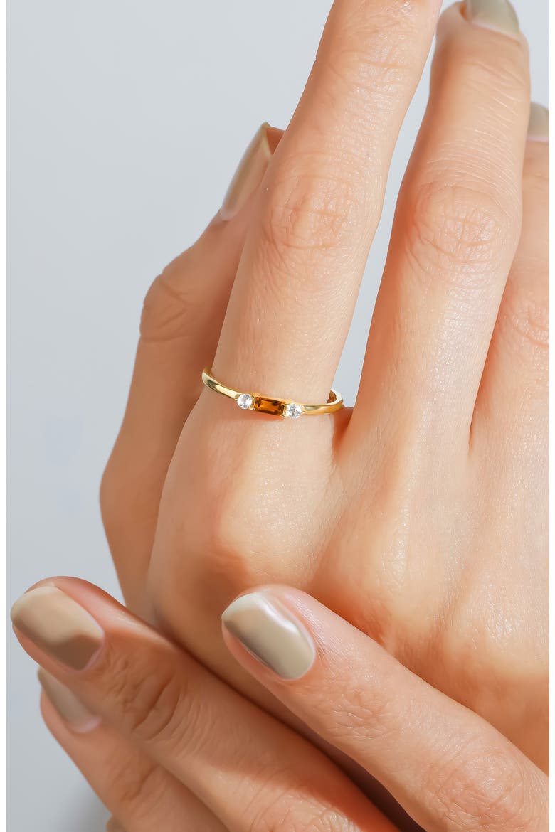 Baguette & Round Gemstone Ring, Alternate, color, ORANGE