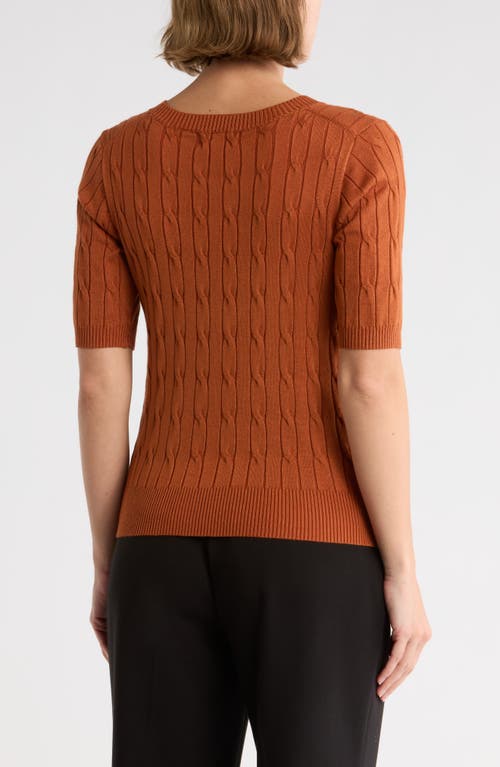 T Tahari Elbow Sleeve Cable Knit Sweater In Brown