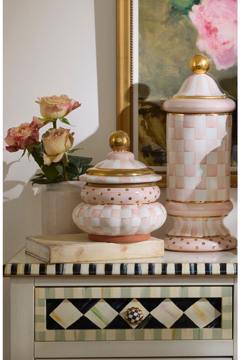 Rosy Check Ceramic Groovy Canister, Alternate, color, ROSY