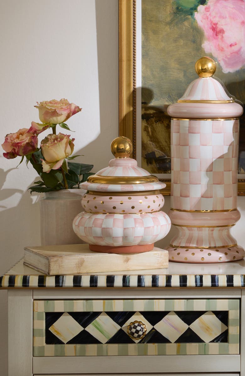 MACKENZIE CHILDS Rosy Check Ceramic Groovy Canister, Alternate, color, Rosy