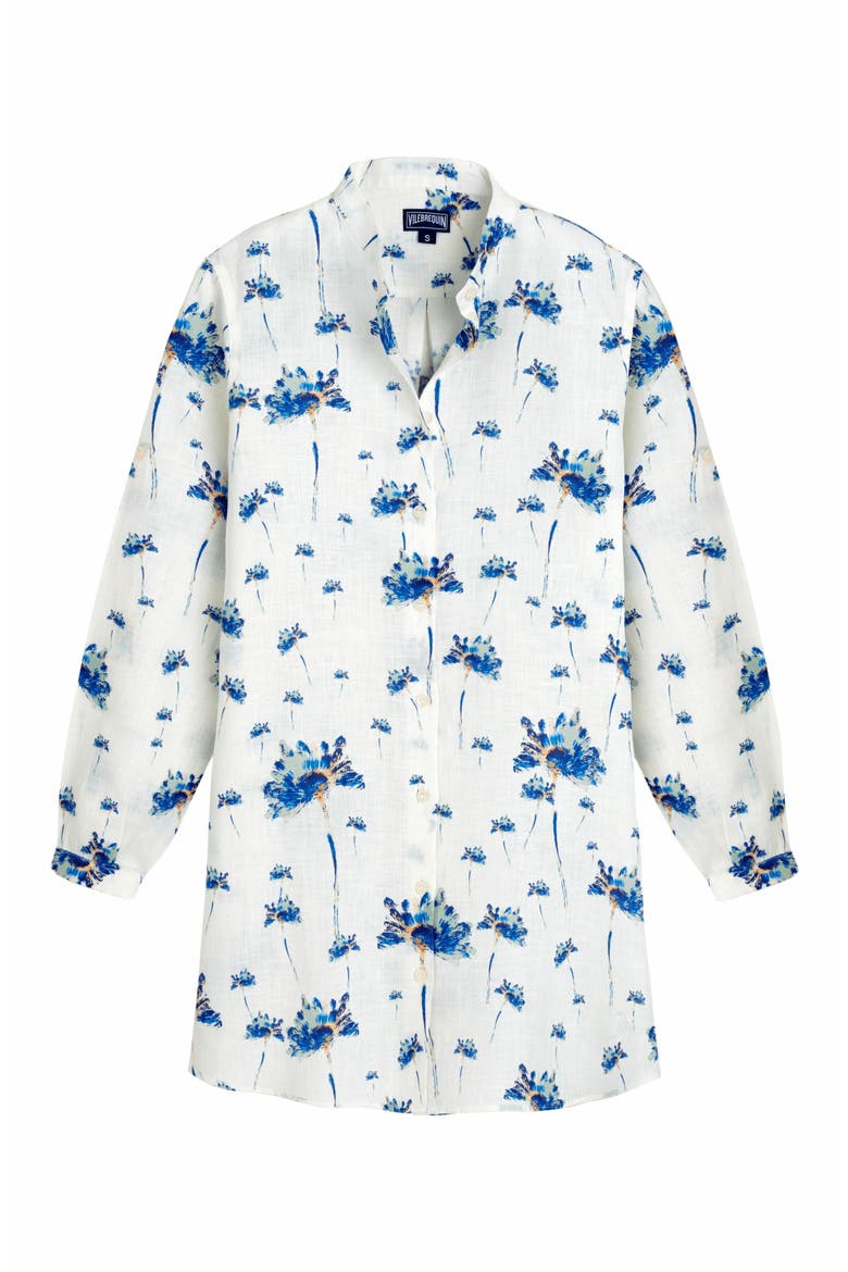 Women's Herbier Print Linen Shirt Dress, Alternate, color, OFF-WHITE