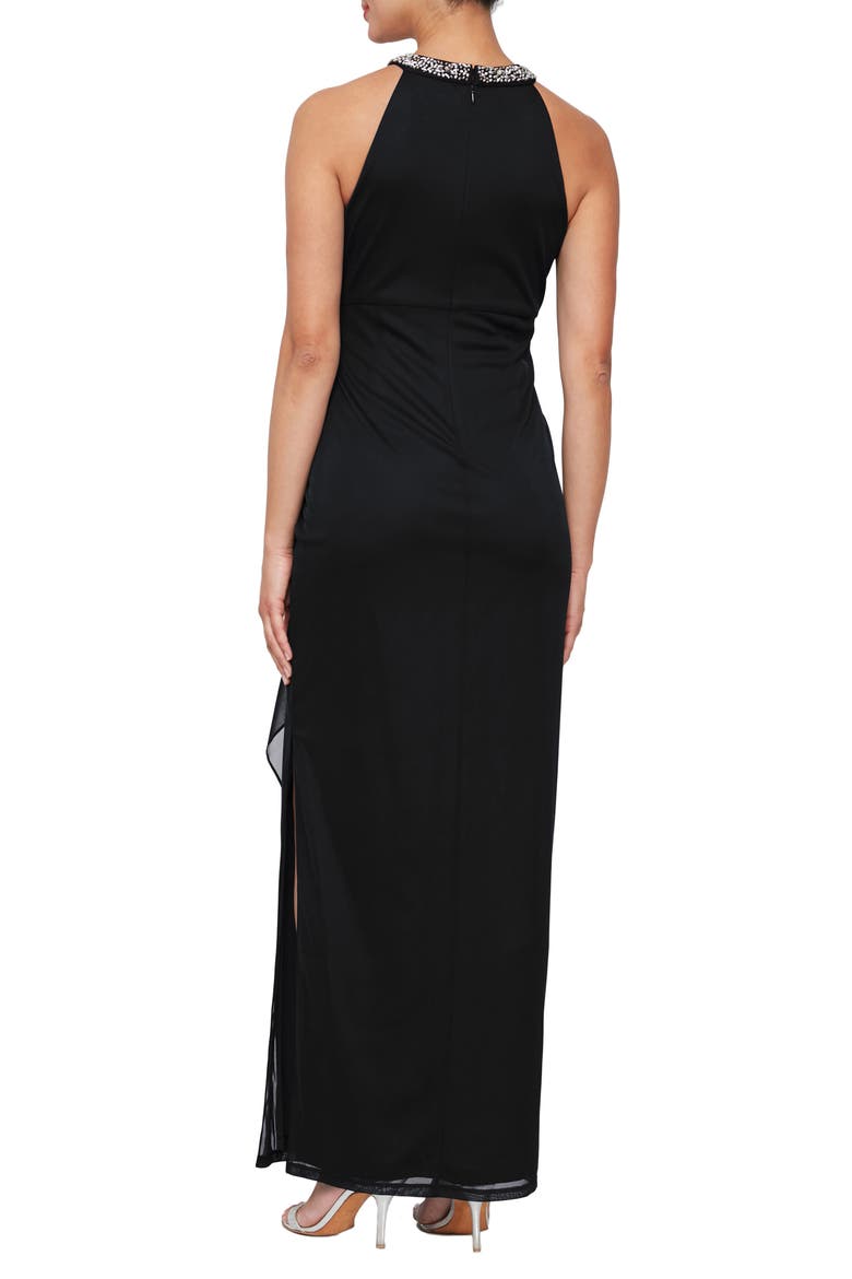 Embellished Halter Ruched Column Formal Gown, Alternate, color, BLACK