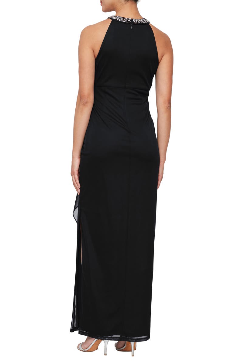Alex Evenings Embellished Halter Ruched Column Formal Gown, Alternate, color, Black