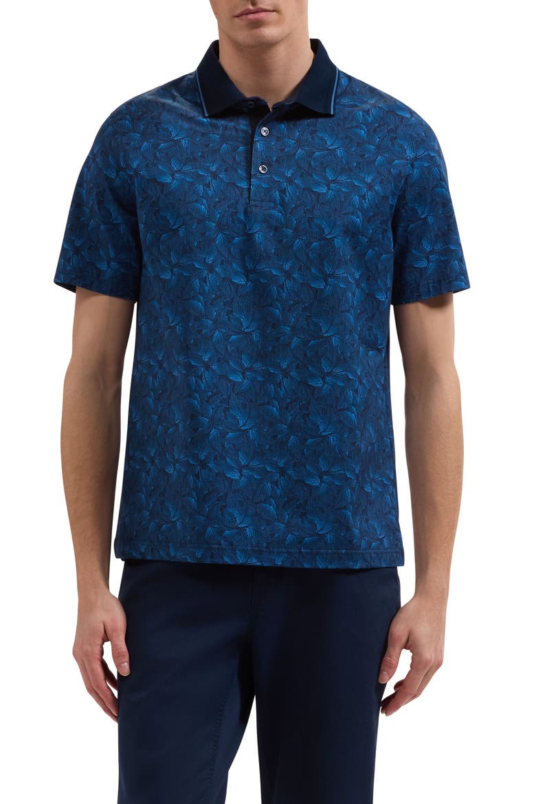 Vidal OoohCotton® Leaf Print Polo, Main, color, NAVY