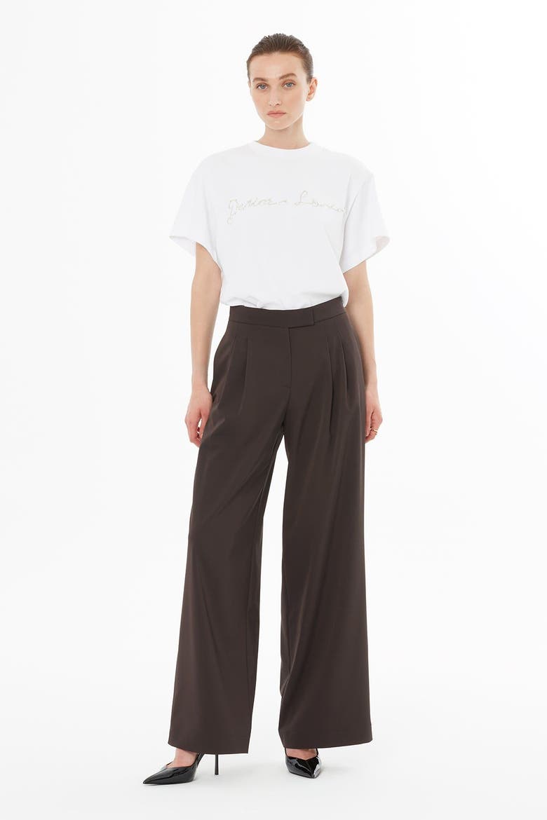 Front Pleated Brown Tailored Wide-Leg Trousers, Alternate, color, Brown