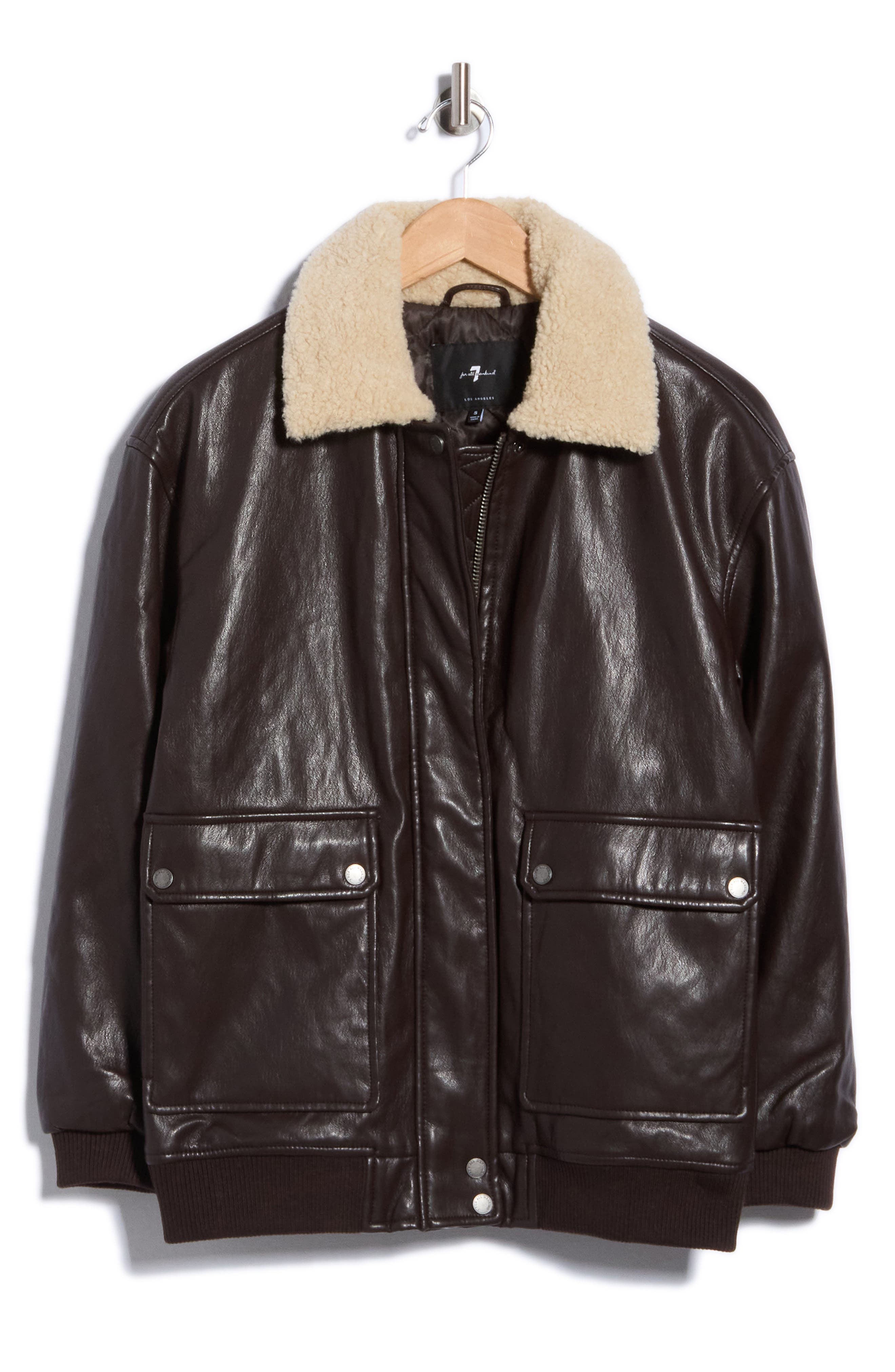 Oversized Faux Leather Aviator Jacket
