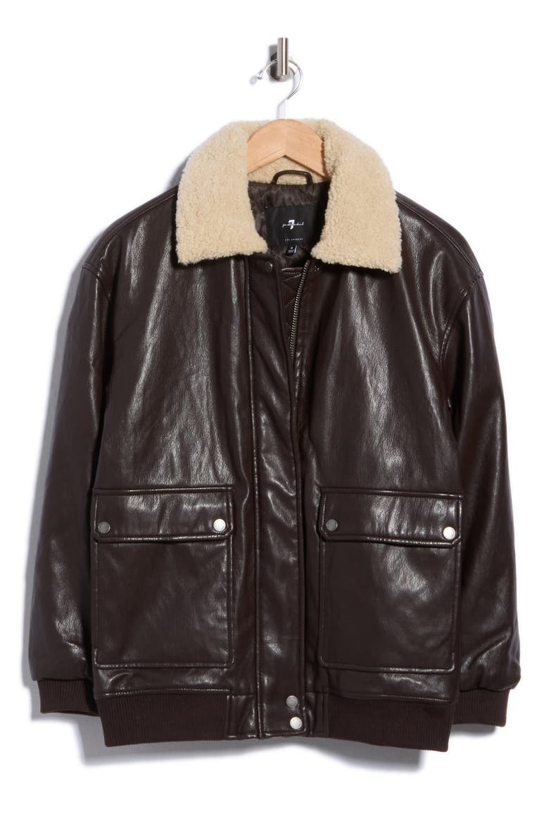 Oversized Faux Leather Aviator Jacket, Main, color, ESPRESSO