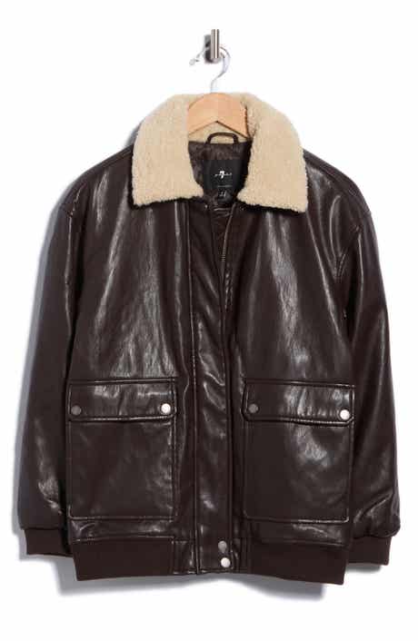 Oversized Faux Leather Aviator Jacket