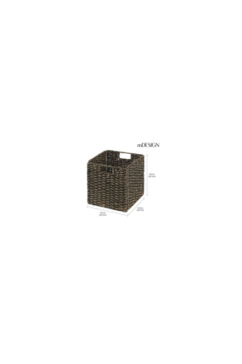 Seagrass Woven Cube Bin Basket Organizer, Handles, 4 Pack, Alternate, color, Black Wash