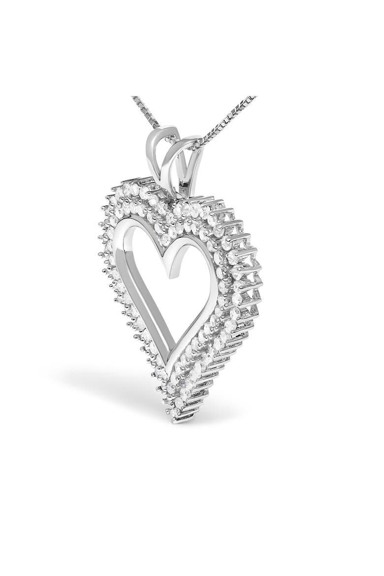 .925 Sterling Silver 1.0 Ctwt Diamond Open Heart Pendant Necklace, Alternate, color, White