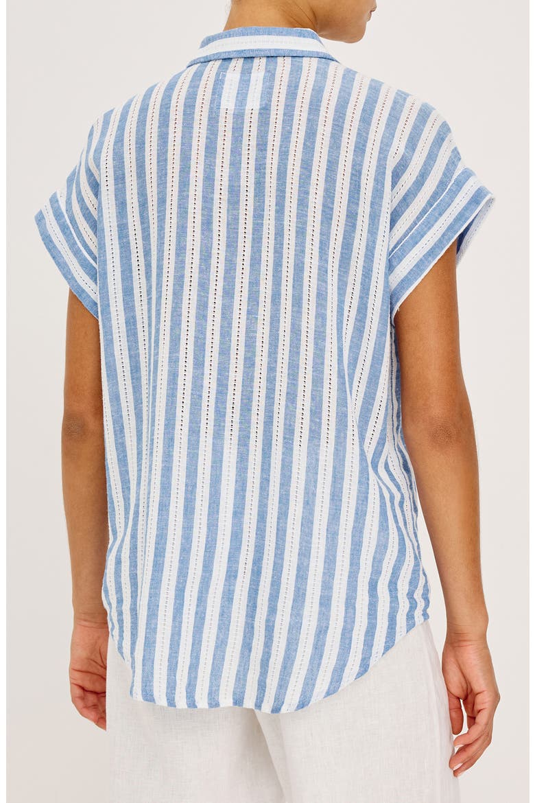 Cito Stripe Short Sleeve Linen Blend Button-Up Shirt, Alternate, color, ATLANTIS STRIPE