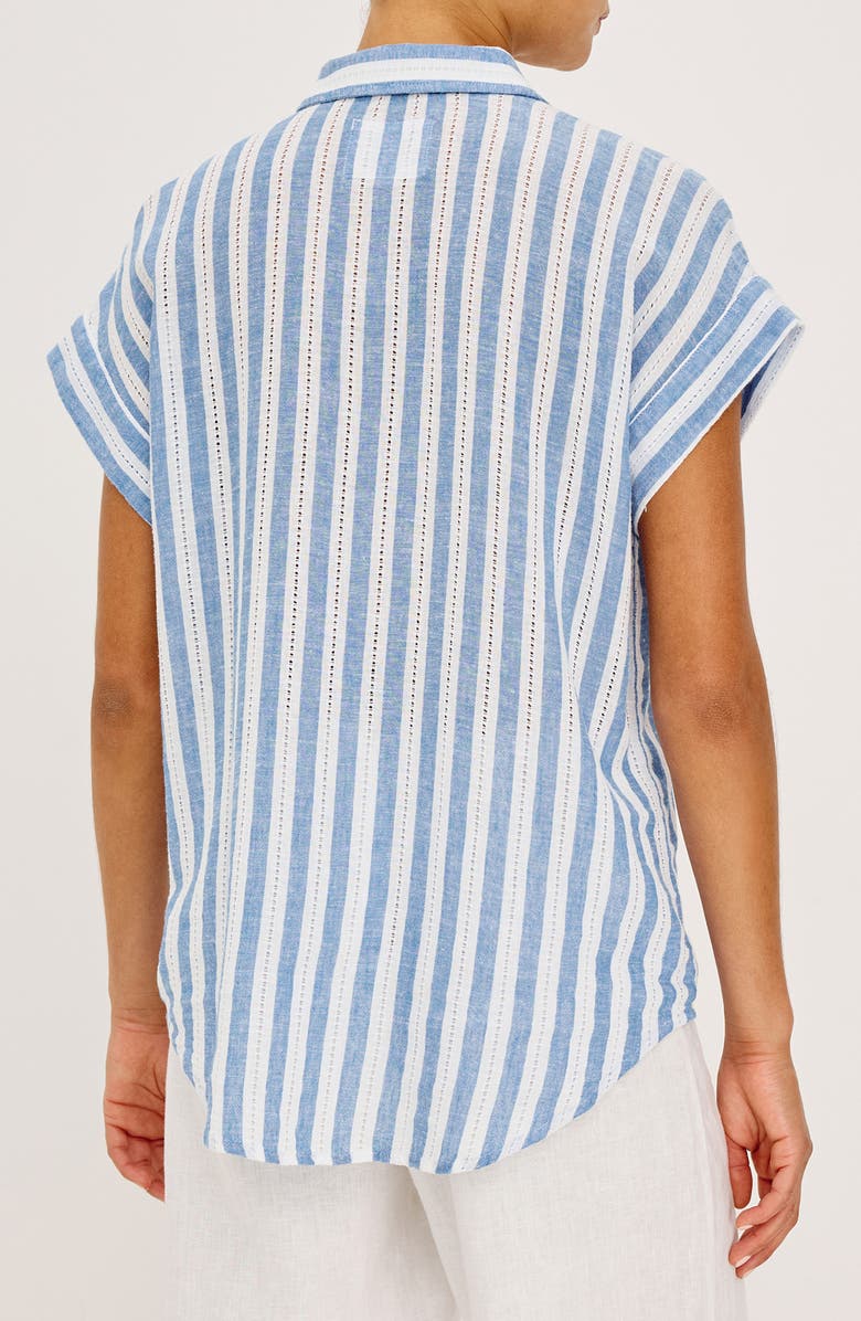 Rails Cito Stripe Short Sleeve Linen Blend Button-Up Shirt, Alternate, color, Atlantis Stripe