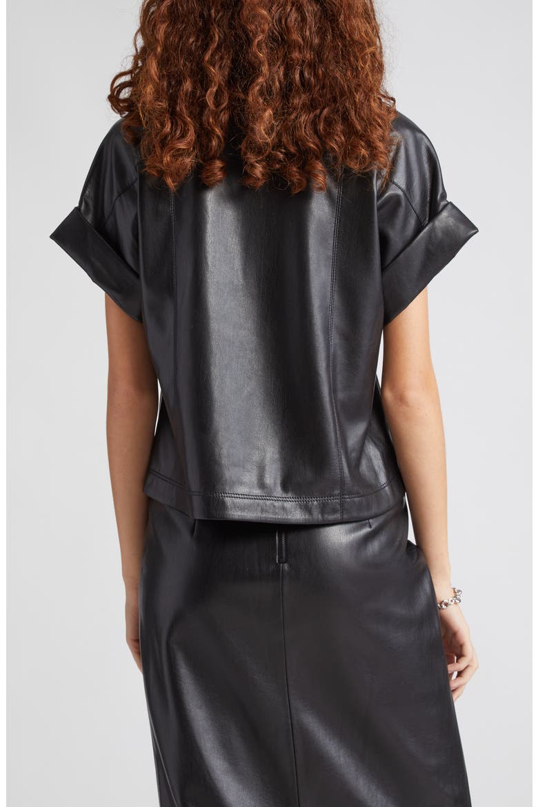 Edyth Faux Leather Snap-Up Shirt, Alternate, color, BLACK