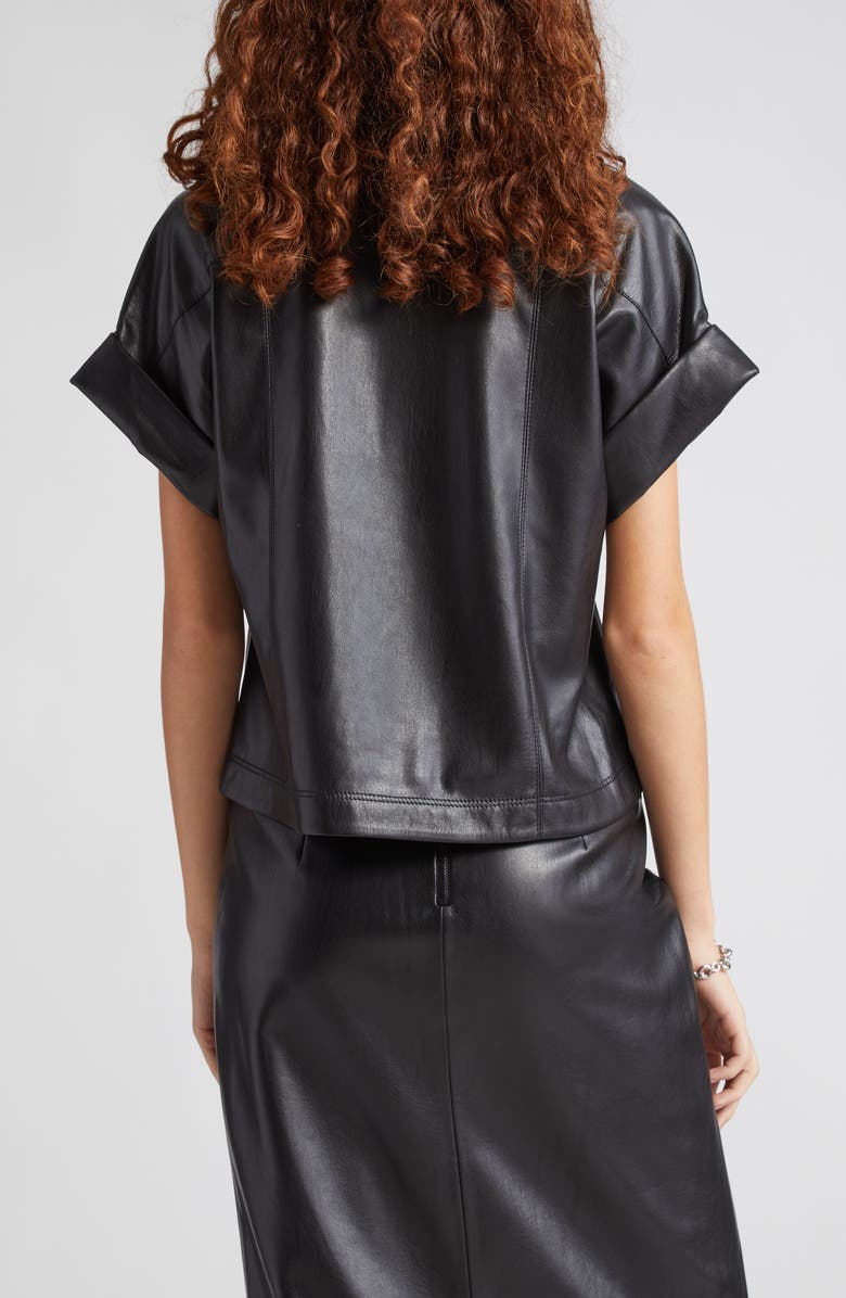 Alice + Olivia Edyth Faux Leather Snap-Up Shirt, Alternate, color, 