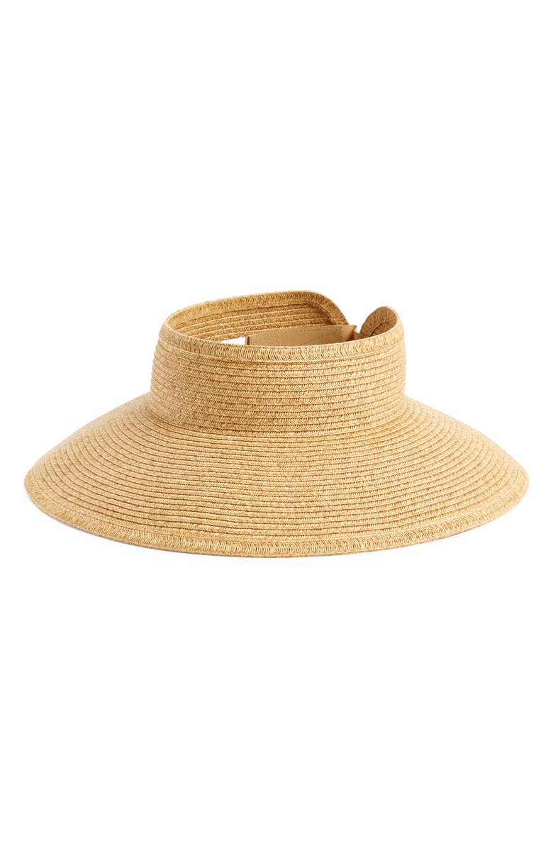 San Diego Hat Coffee Roll-Up Straw Visor, Main, color, Beige