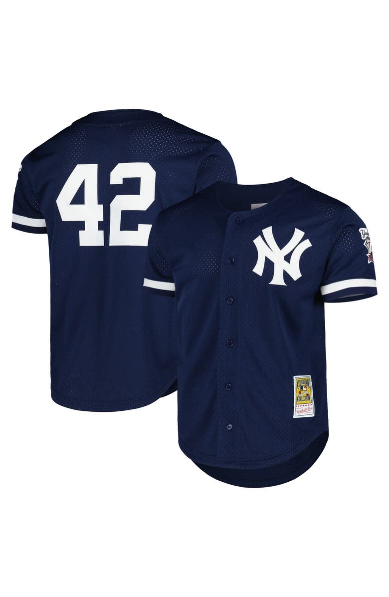 Mitchell & Ness Men's Mitchell & Ness Mariano Rivera Navy New York Yankees Cooperstown Collection Mesh Batting Practice Button-Up Jersey, Main, color, 