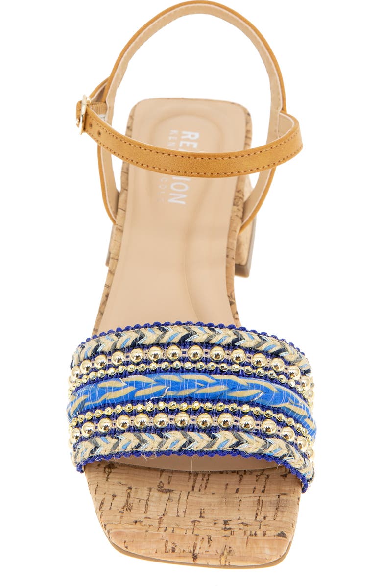Reaction Kenneth Cole Buena Block Heel Sandal, Alternate, color, Blue Fabric