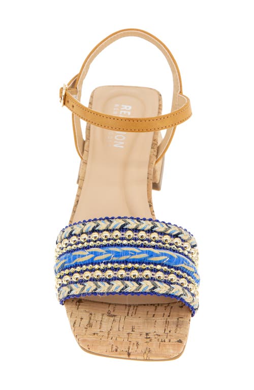Reaction Kenneth Cole Buena Block Heel Sandal In Blue Fabric