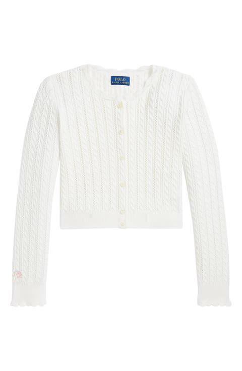 Kids' Cable & Open Stitch Cotton Cardigan (Big Kid)