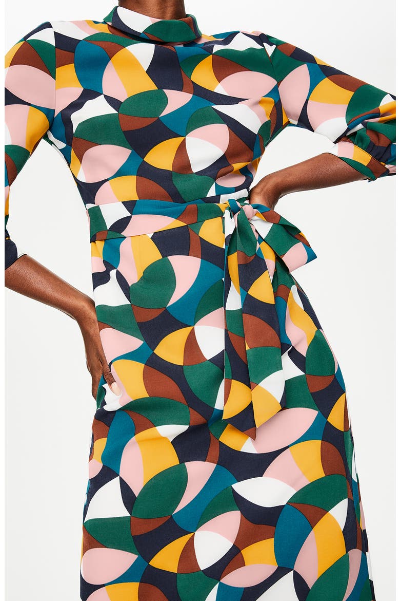 Lottie Print Midi Dress, Alternate, color, NAVY CIRCLE GEO SMALL