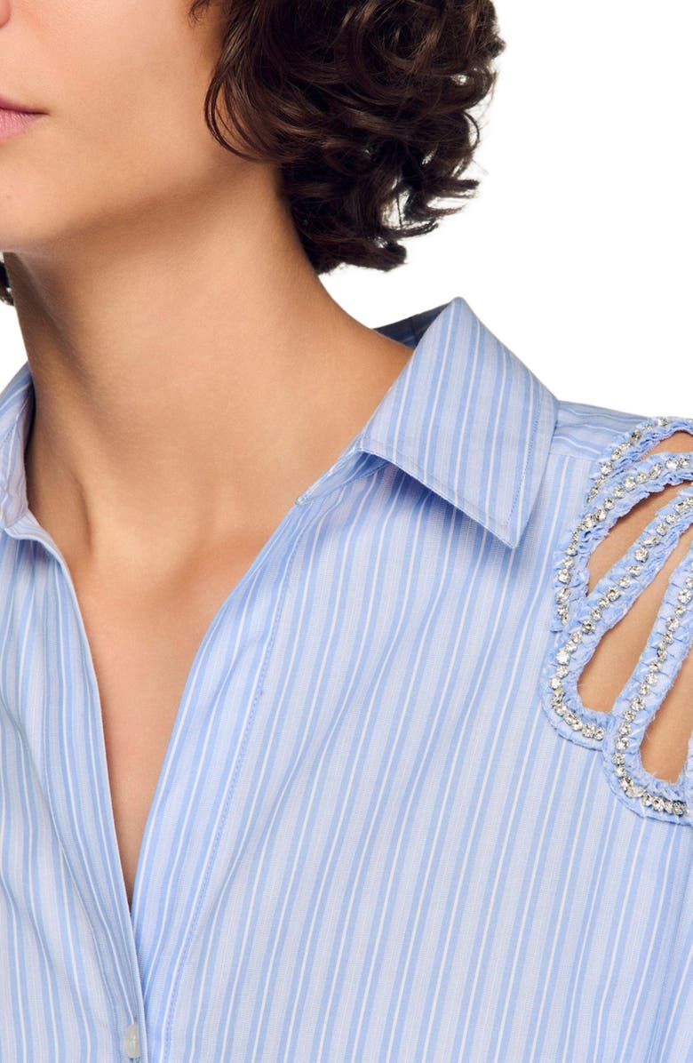 SANDRO Short striped cotton dress, Alternate, color, Sky Blue