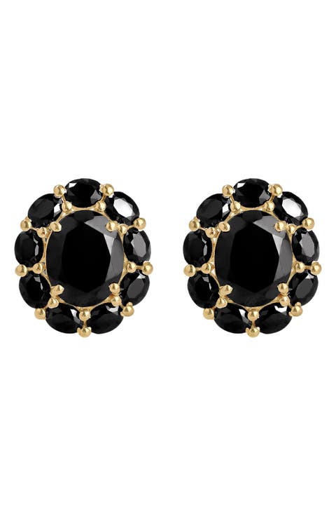 Black Onyx Gold Plated Stud Earrings