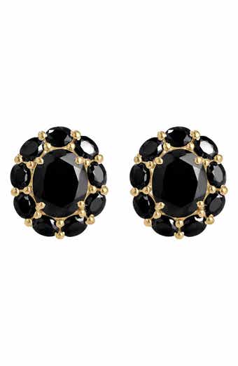 Black Onyx Gold Plated Stud Earrings
