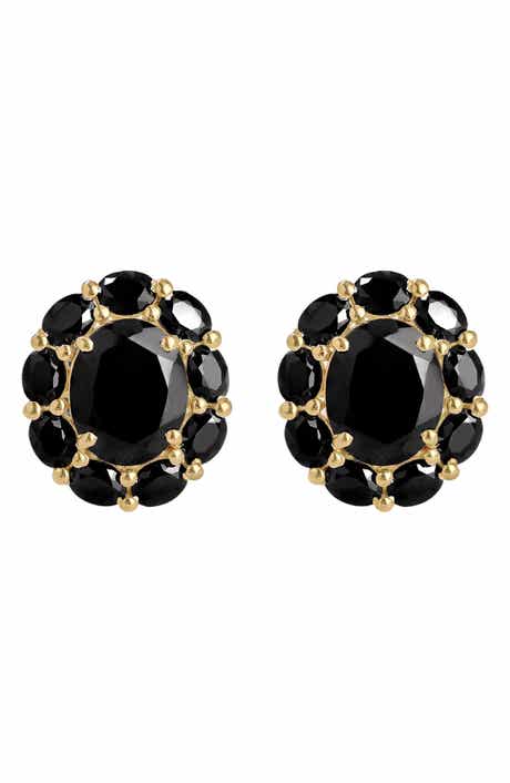 Black Onyx Gold Plated Stud Earrings