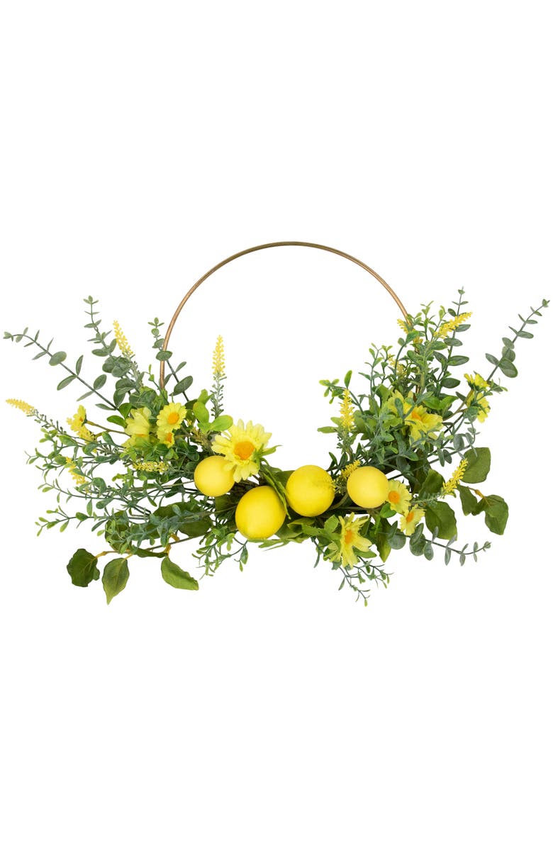 Northlight Lemon and Daisy Springtime Half Wreath - 22" - Yellow, Main, color, Yellow
