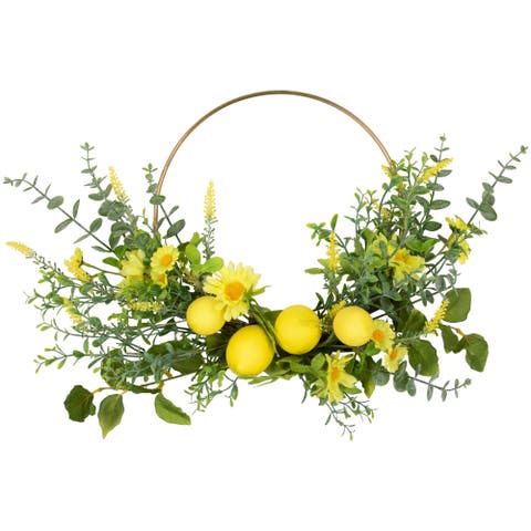 Lemon and Daisy Springtime Half Wreath - 22" - Yellow