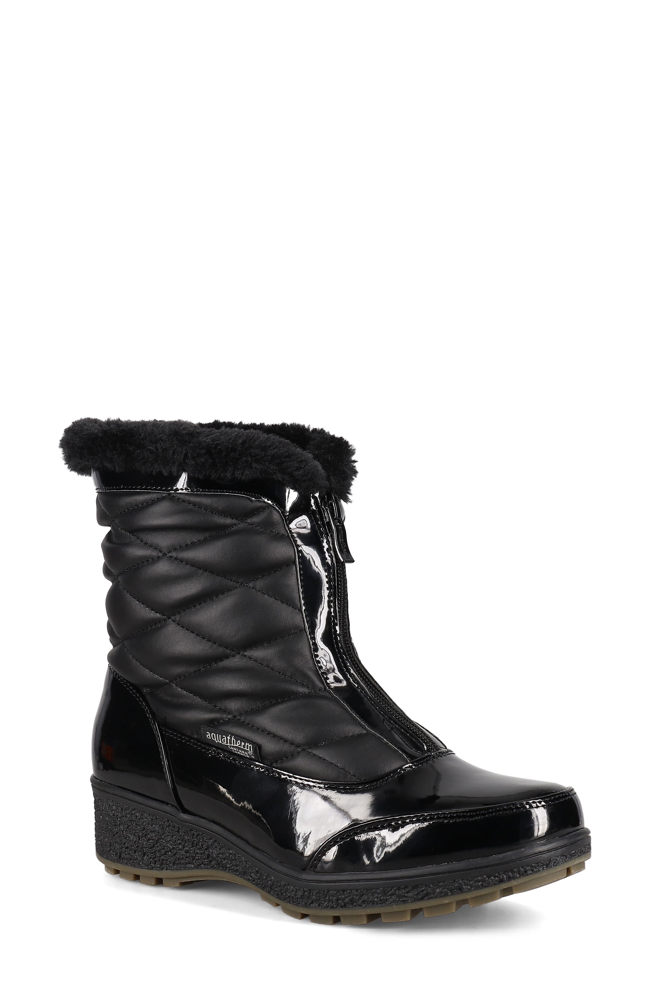 Crispin II Faux Fur Lined Boot, Main, color, BLACK PATENT PU