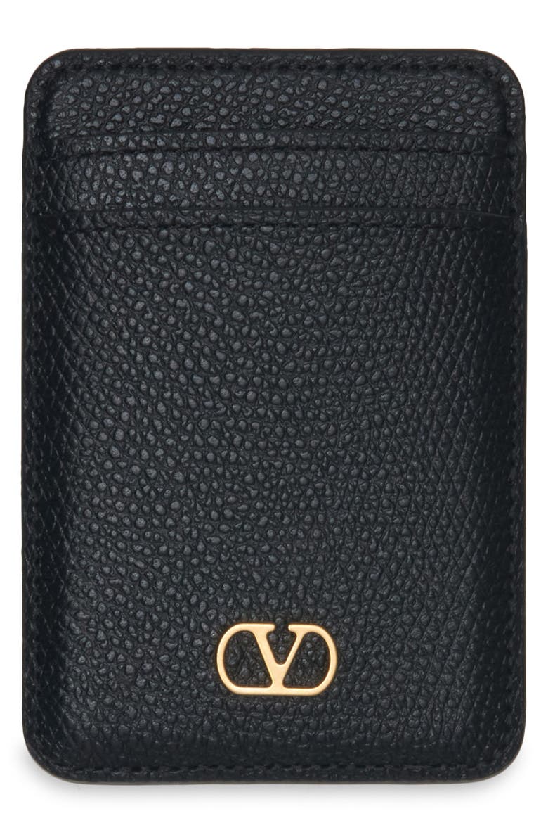 VLogo Signature Magnetic Leather Card Case, Main, color, BLACK