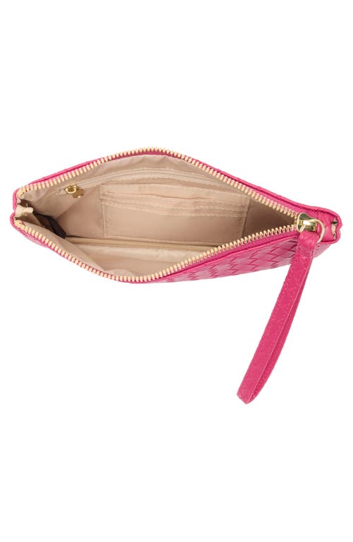 Shop Mundi Small Leather Goods Woven Wristlet In Bright Pink