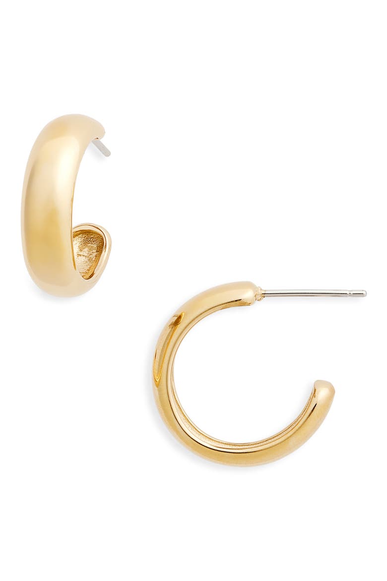 Small Staple Hoop Earrings, Main, color, HIGH POLISH GOLD
