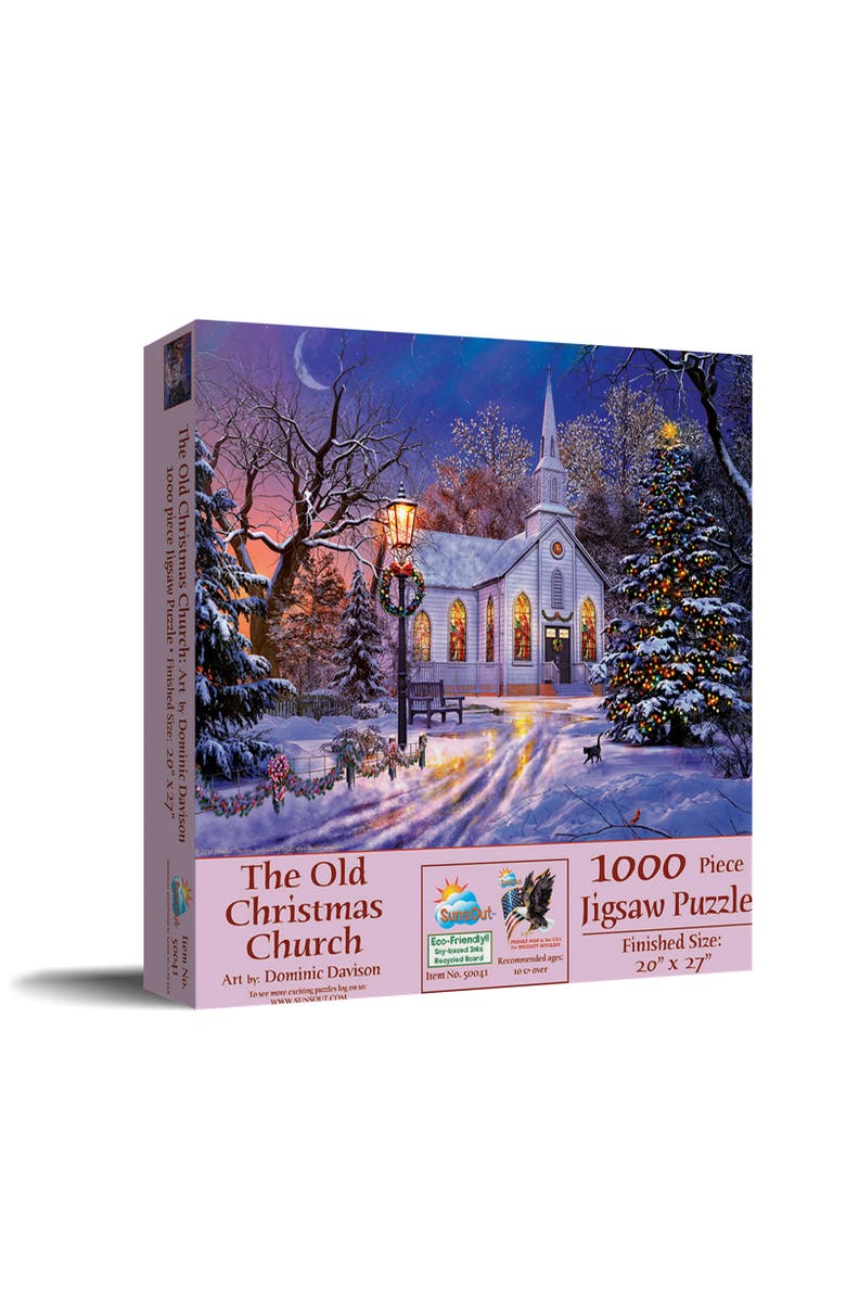 Sunsout The Old Christmas Church 1000 piece Jigsaw Puzzle for Adults, Main, color, Multicolor