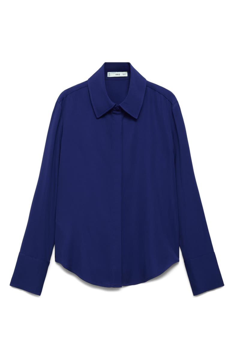 MANGO Fluid Long Sleeve Button-Up Shirt, Alternate, color, Navy